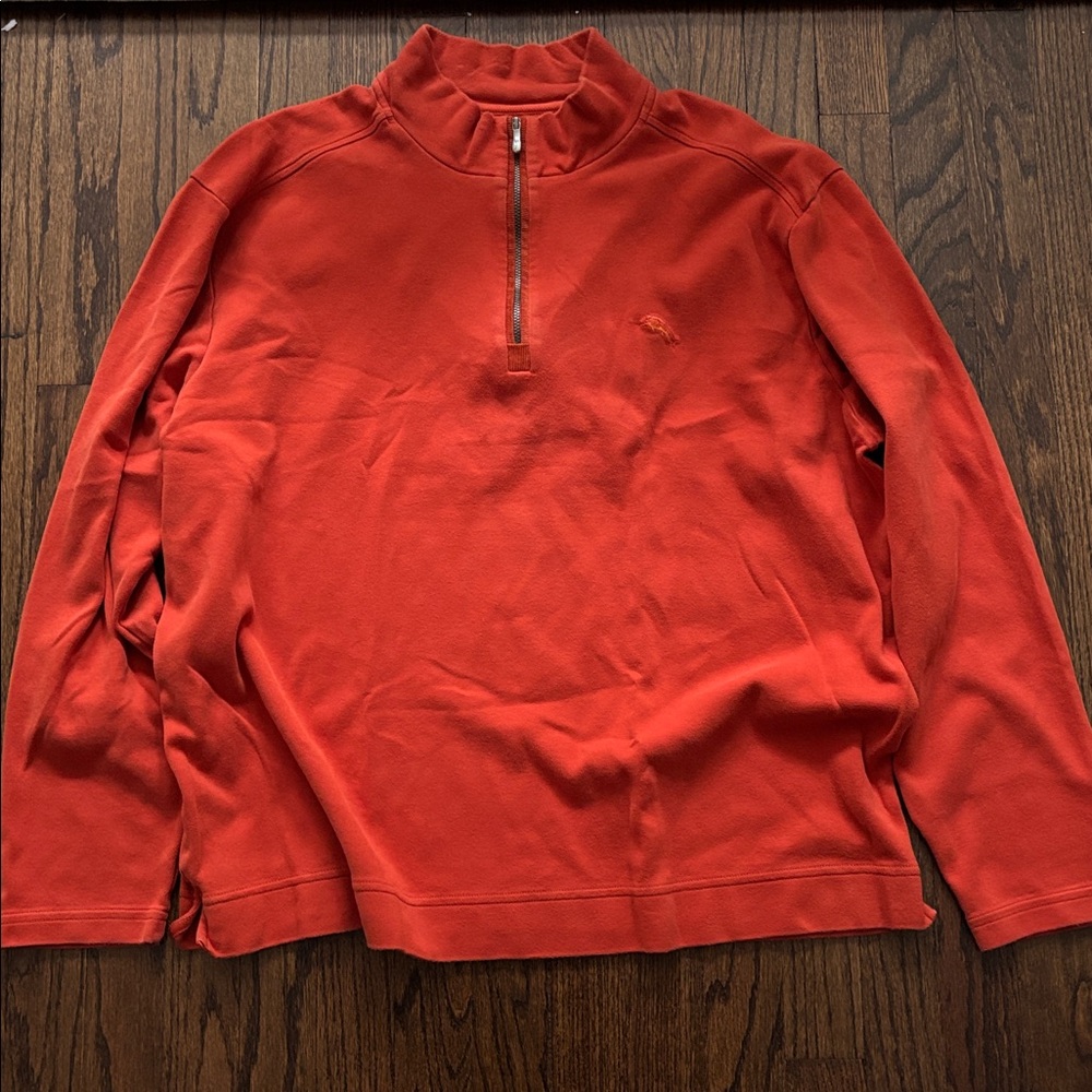 Tommy Bahama Orange Pima Cotton Quarter Zip Pullover